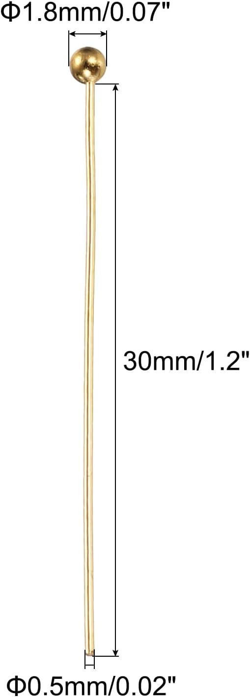 PATIKIL 100Pcs Rose Gold Ball Head Pins Jewelry Making 24 Gauge 30mm Wire Head Pins Brass Round Ball Head Pins Metal End Head Pins for DIY Craft Necklaces Bracelets Earrings