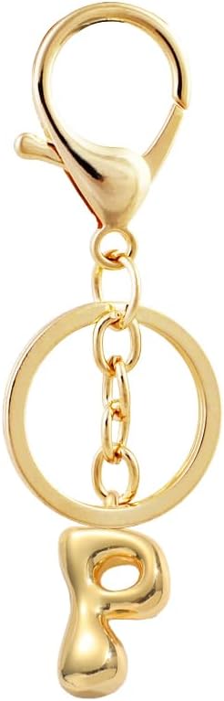Bubble Letter Initial Keychain for Women Chunky 18 K Gold Plated Alphabet Handbag Bag Charms Purse Accessories Gift