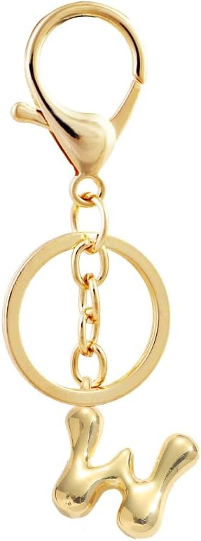 Bubble Letter Initial Keychain for Women Chunky 18 K Gold Plated Alphabet Handbag Bag Charms Purse Accessories Gift