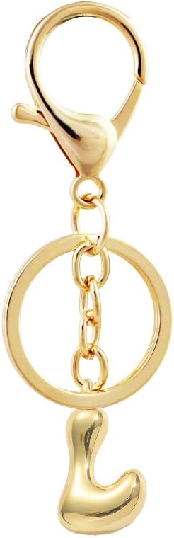 Bubble Letter Initial Keychain for Women Chunky 18 K Gold Plated Alphabet Handbag Bag Charms Purse Accessories Gift