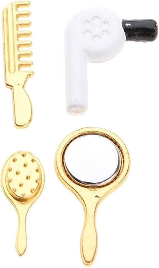4 Pcs/Set Miniature Comb Hair Dryer Mirror Makeup Set 1/12 Dollhouse Decorations Dollhouse Accessories