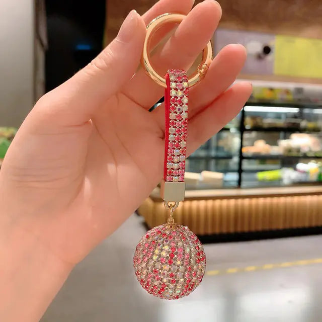 Multicolor Rhinestone Crystal Ball Keychain with Leather Strap