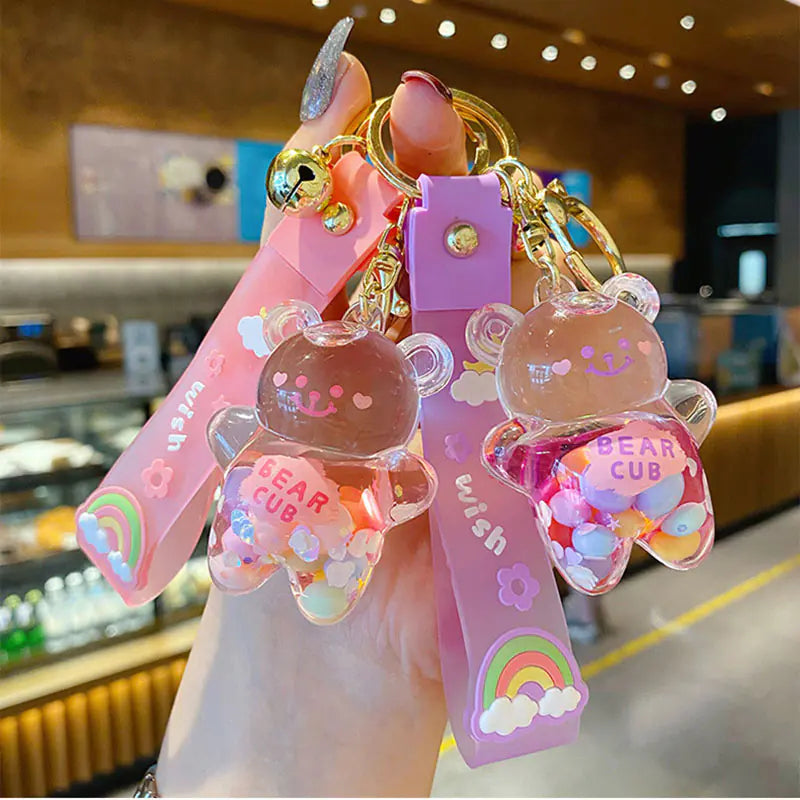 Cute Rainbow Bear Drift Bottle Pendant Keychain