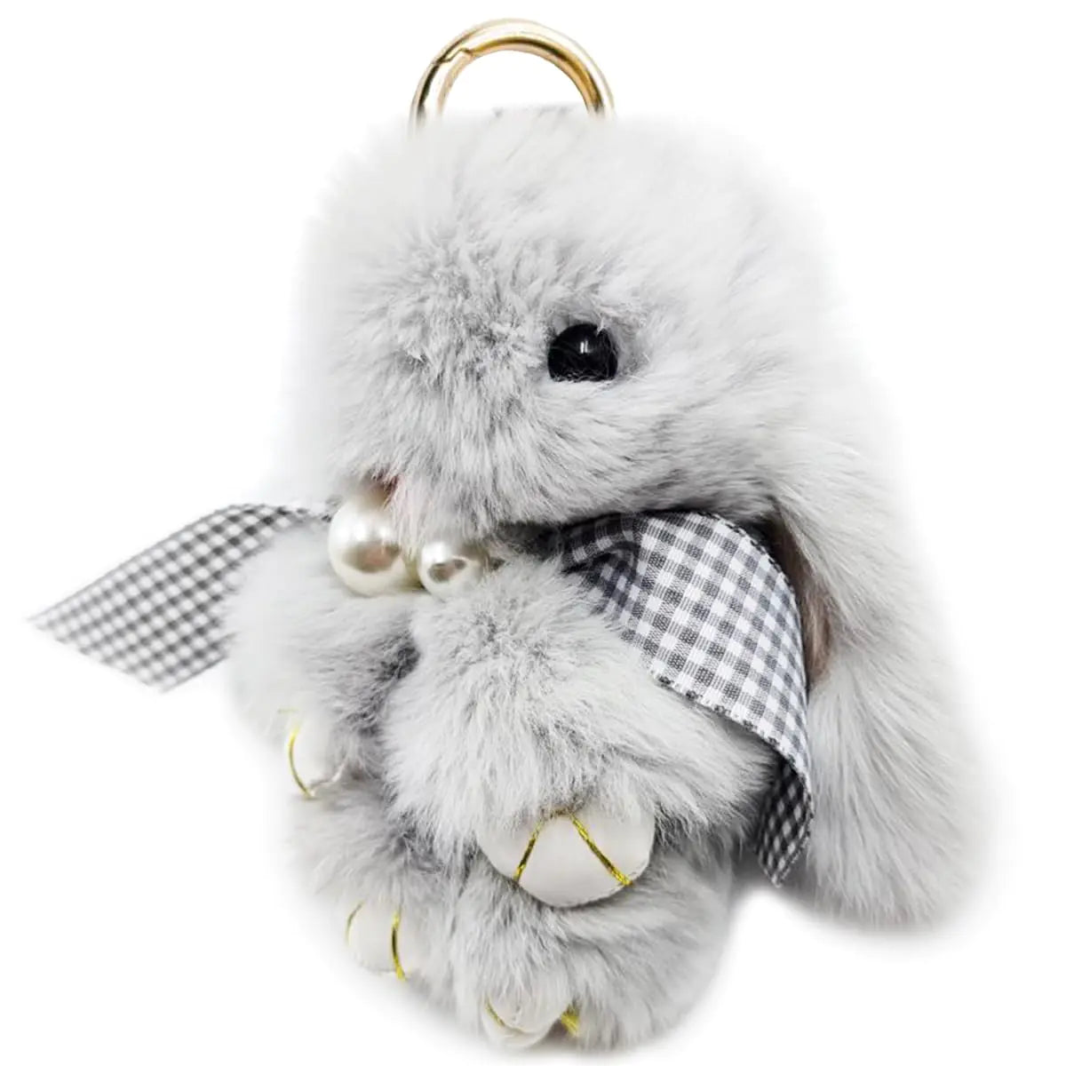 jtkdxqs Soft Cute Bunny Keychain Artificial Rabbit Fur Plush Fluffy Pom pom Keychain Rabbit Keychain With Pearl Bow Tie for Womengray blue