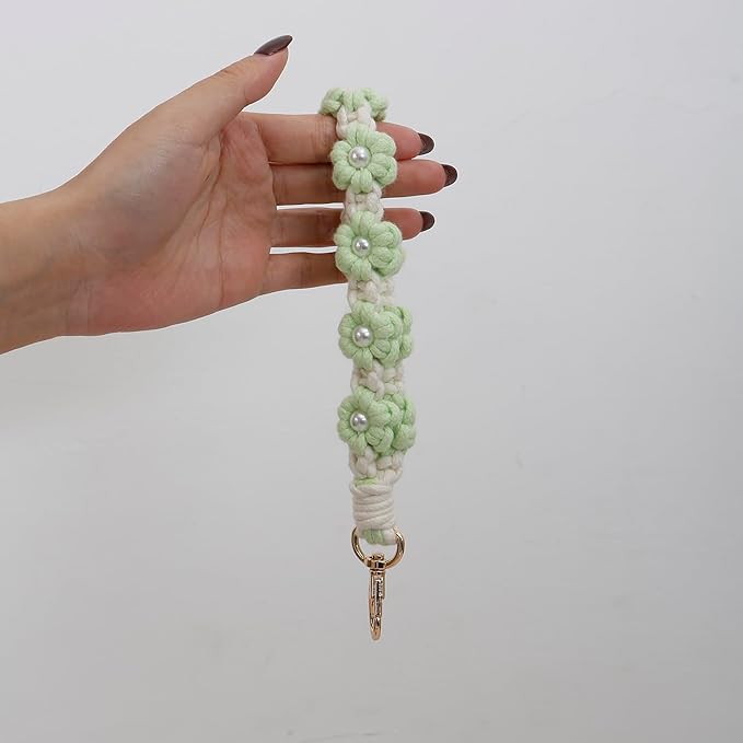 Macrame Keychain Handmade Wristlet Keychain Wrist Lanyard for Keys Cute flower keychain Key Chain for Women