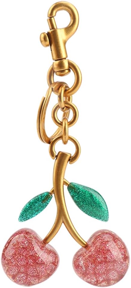 Cherry Keychain for Purse - Resin Alloy Silver Cherry Bag Charm，Cute Fruit Accessory for Women/Gift/Home/Car