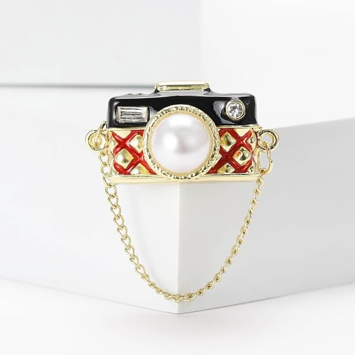Camera Brooch Pins for Women, Pearl Camera Brooch Pin, Cute Camera Brooch Lapel Pin, Bohemian Camera Brooches Pins for Women Hat Bag Suit Dress Accessories Jewelry
