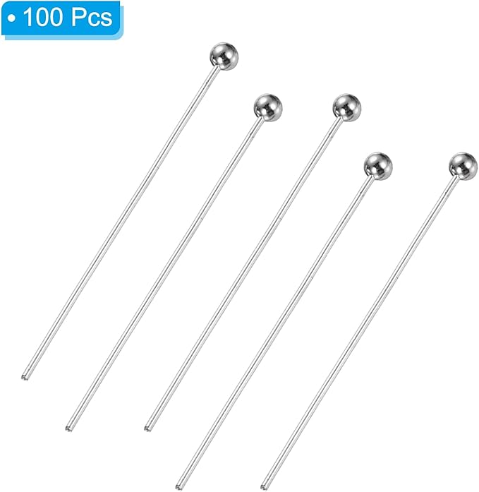 PATIKIL 100Pcs Silver Ball Head Pins Jewelry Making 24 Gauge 25mm Wire Head Pins Brass Round Ball Head Pins Metal End Head Pins for DIY Craft Necklaces Bracelets Earrings