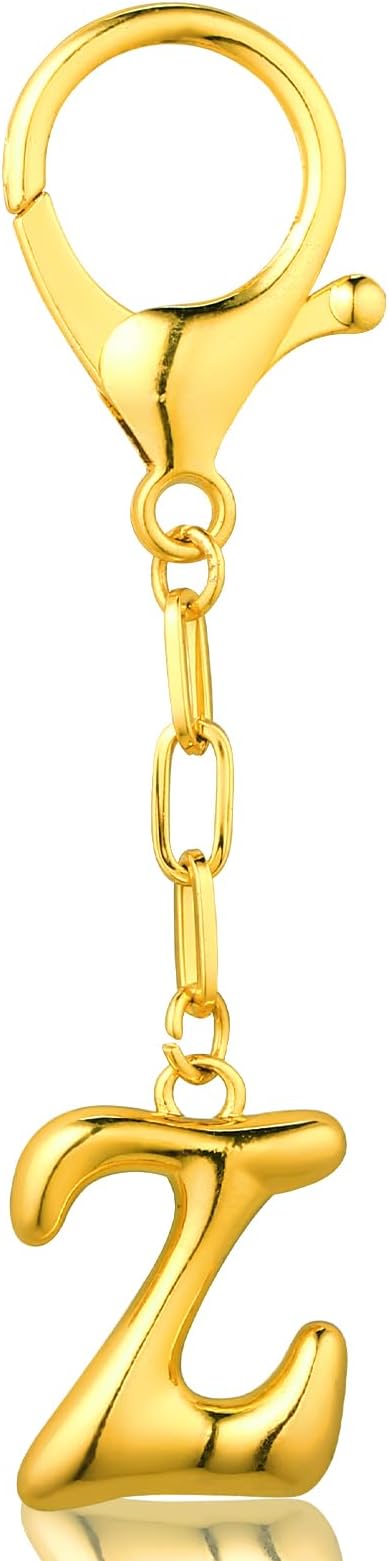 VICKHU Gold Plated Bubble Initial Letter Cute Keychain for Women Car Key Purse Decorative Keyring Handbag Charms Fashion