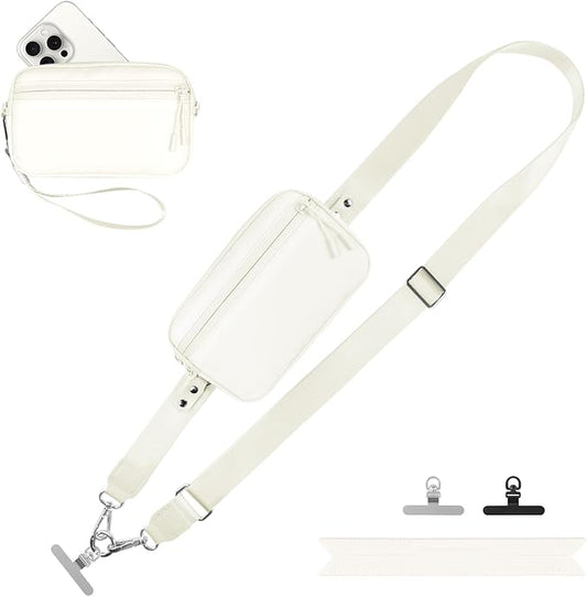 Clip and Go Strap for Phone with Wallet Crossbody, Adjustable Phone Lanyard with Detachable RFID Wristlet Wallet, Cream (L)