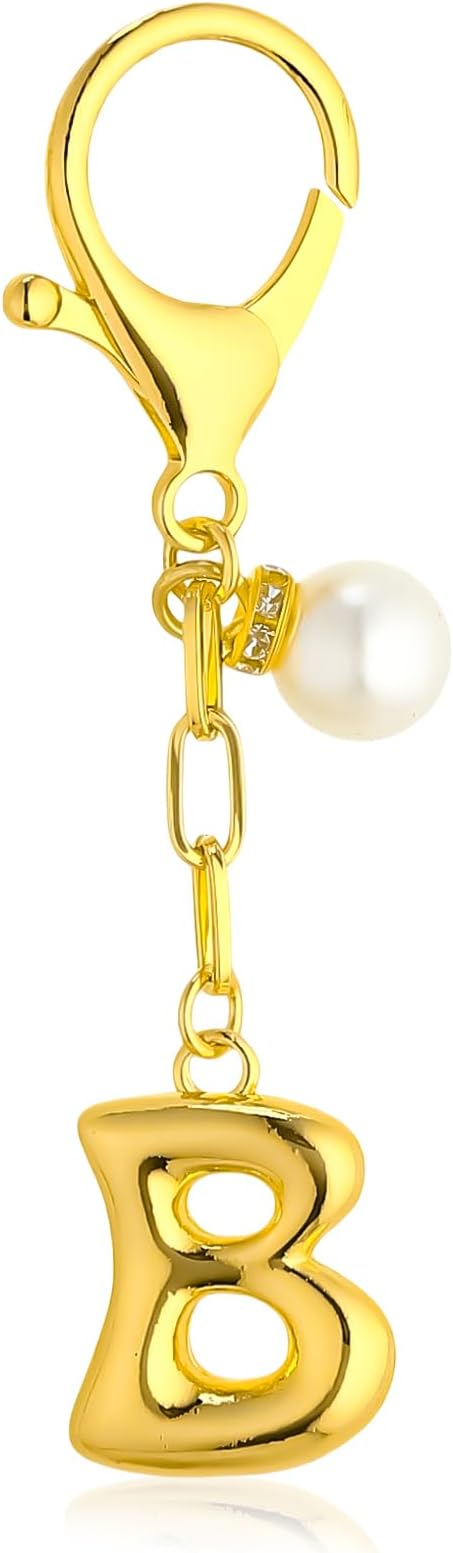 VICKHU Gold Plated Bubble Initial Letter Cute Keychain for Women Car Key Purse Decorative Keyring Handbag Charms Fashion