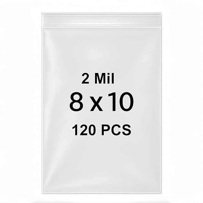 120 Pcs Plastic Bags, 8 x 10 inch 2 mil Jewelry Bags, Clear Zip Bag, Resealable Zip Bag for Business, Storage, Candy