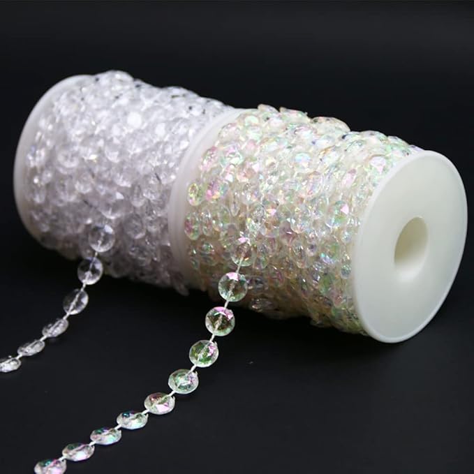 Sparkling Crystal Chains Garland -66ft Clear Octagon Beads Chain Ornaments Acrylic Hanging Decor for Christmas Tree, Wedding Arch, Window Curtain, Party Ceiling DIY Jewelry Decration Assorted