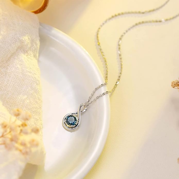 FANCIME 14K Solid Gold Birthstone Pendant with Sterling Silver Chain Infinity Gemstone Necklace Fine Jewelry Anniversary Birthday Christmas Gifts for Women Wife Her
