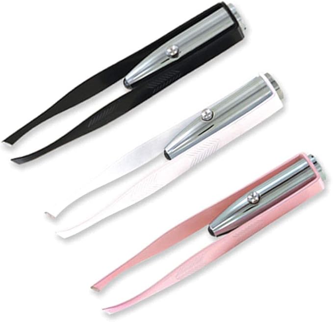 1st Choice 3 Stainless Steel Make Up LED Light Eyelash Eyebrow Hair Removal Lighted Tweezer