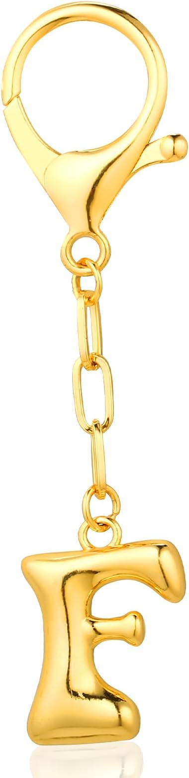 VICKHU Gold Plated Bubble Initial Letter Cute Keychain for Women Car Key Purse Decorative Keyring Handbag Charms Fashion