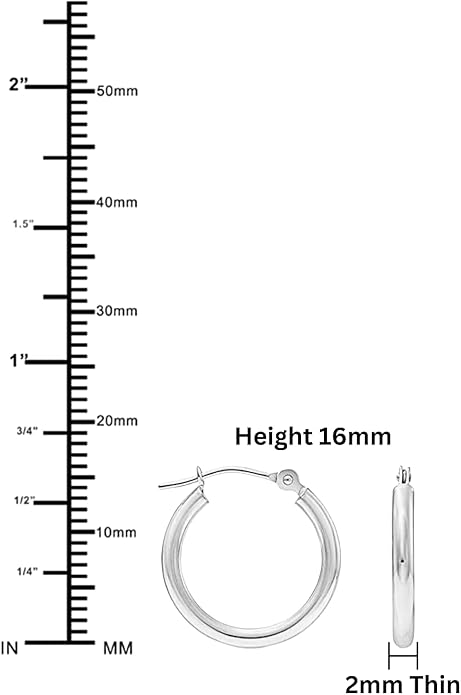 Classic 10K White Gold Hoop Earrings - Shiny Polished Plain Round Gold Hoops for Women and Men