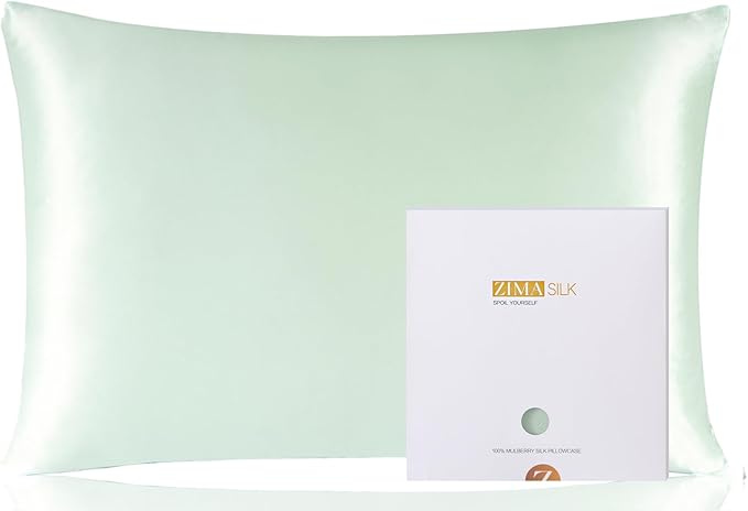 ZIMASILK 100% Pure Mulberry Silk Pillowcase for Hair and Skin Health,Soft and Smooth,Both Sides Premium Grade 6A Silk,600 Thread Count,with Hidden Zipper,1pc(Standard 20''x26'',Mint Green)