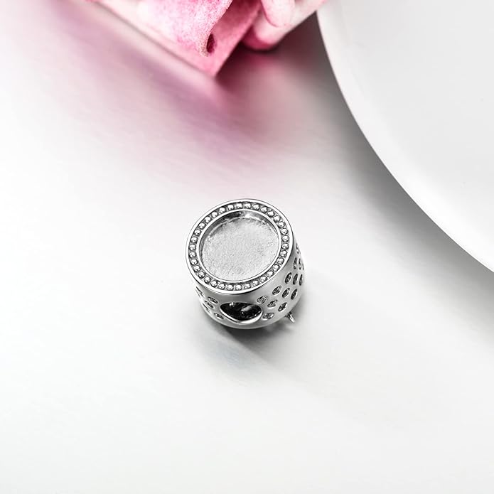 LONAGO 925 Sterling Silver Personalized Photo Charm Fit Compatible for Bracelet Necklace Customized Heart Round Shape Picture Bead