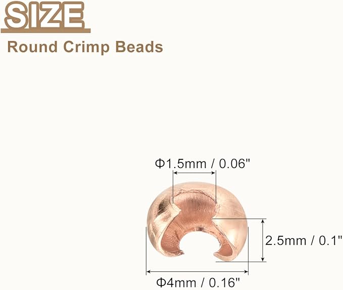 uxcell 100pcs Crimp Bead Covers, 3mm/0.12" Half Round Open Crimp Beads Knot Cover Metal Small Loose Beads End Tip for Bracelet Jewelry Making Craft DIY, Rose Gold