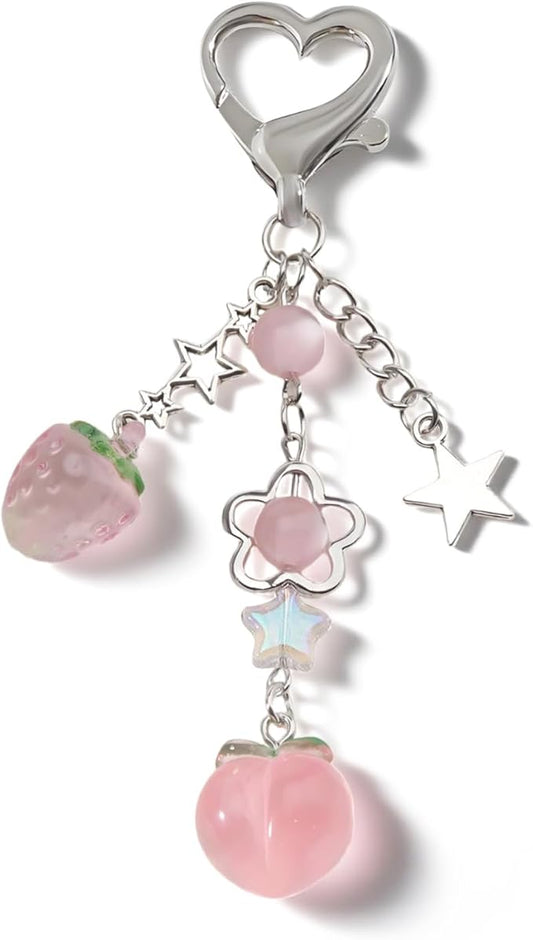 Cute Strawberry Keychain Y2k Keychain Purse Bag Charms for Handbags Aesthetic Peach Star Accessories Gifts for Women