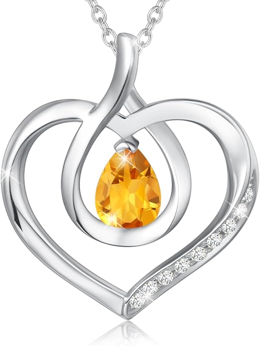 AGVANA Christmas Gifts Heart Birthstone Necklace for Women Sterling Silver Genuine or Created Gemstone Forever Love Pendant Necklace Fine Jewelry Anniversary Birthday Gifts for Women Mom Wife