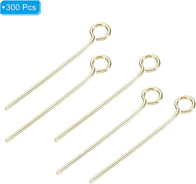 PATIKIL 300pcs Stainless Steel Eye Pins 0.6mm/24 Gauge 20mm Earring Flat Headpins for Jewelry Making Supplies Jewelry Findings, DIY Craft, Necklace, Gold