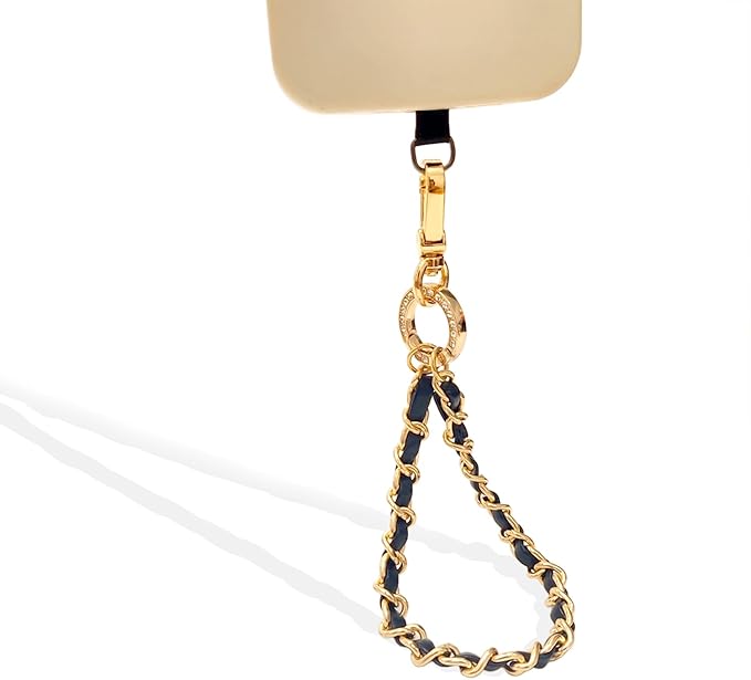 Phone Wrist Strap with Metal Chain Phone Lanyard Wrist with 2 Tether Tabs Metal Leather Cellphone Charm Phone Chain