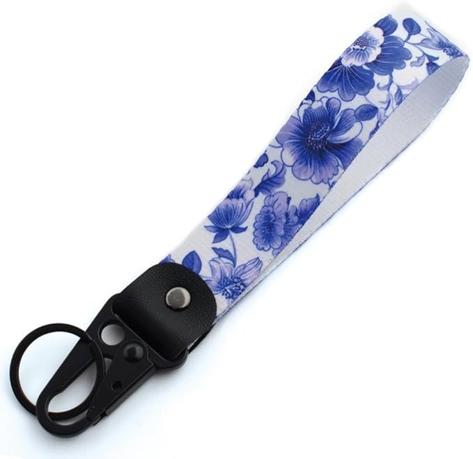 2 Pcs Classic Black & Floral Keychain Wristlet Lanyard for Women couples, Flower Wristlet Strap for Keys Hands-Free Wearable