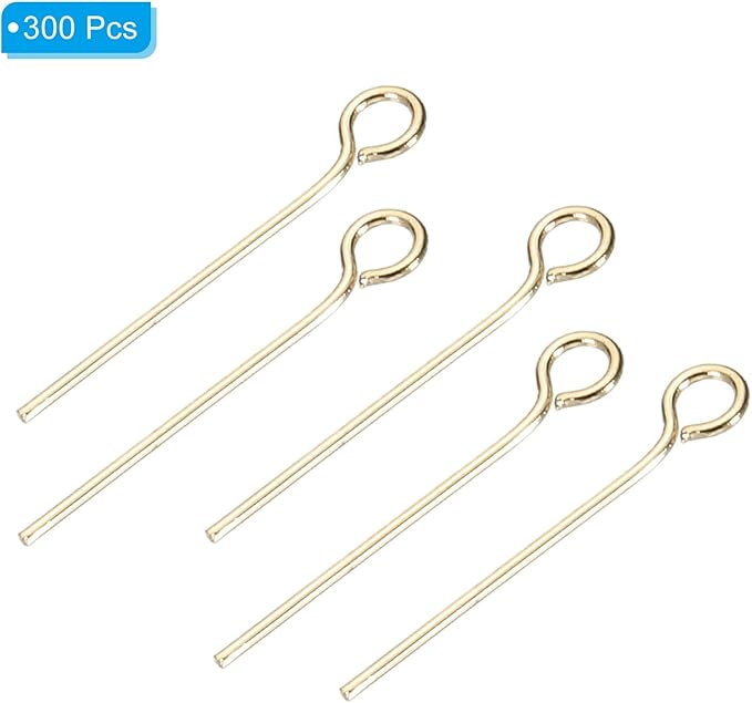 PATIKIL 300pcs Stainless Steel Eye Pins 0.6mm/24 Gauge 18mm Earring Flat Headpins for Jewelry Making Supplies Jewelry Findings, DIY Craft, Necklace, Gold