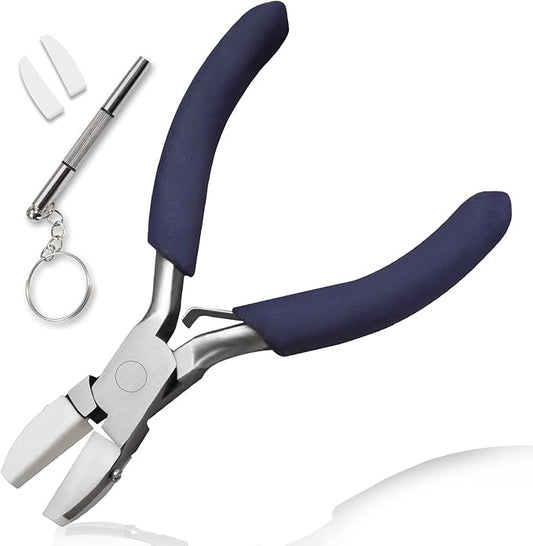 Mini Nylon Jaw Pliers 3.5-Inch Flat Nose Pliers with 2 Replacement Tips and Screwdriver Wire Straightentener Jewelry Making Tools for Beading, Gripping, Shaping Wire