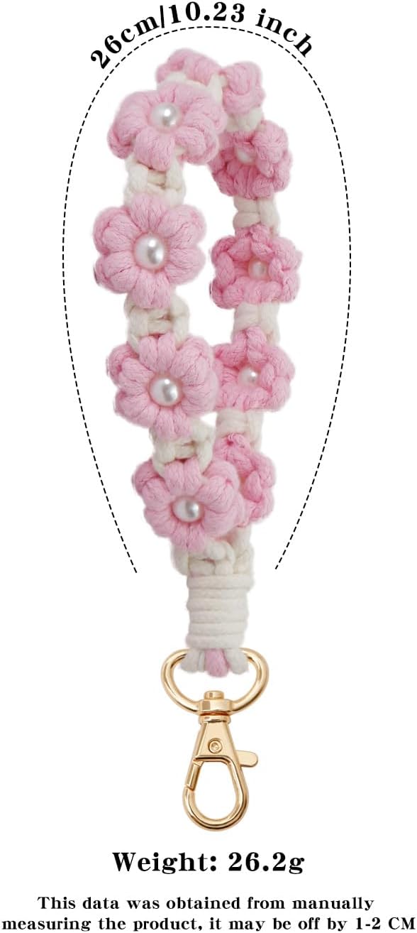 Macrame Keychain Handmade Wristlet Keychain Wrist Lanyard for Keys Cute flower keychain Key Chain for Women