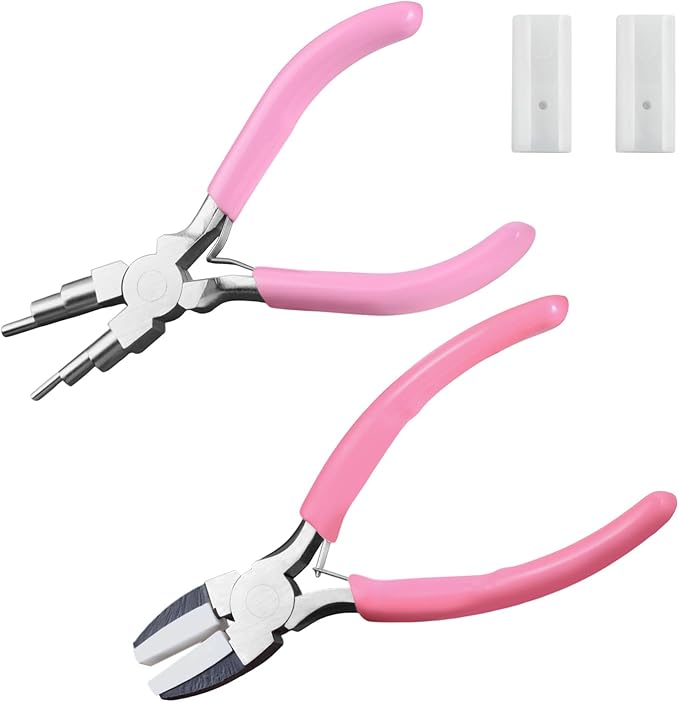 2 Pcs Jewelry Making Tools, Soft Jaw Plier with 6 in 1 Bail Making Plier 3mm to 10mm, Flat Nose Pliers with 2 Replacement Tips Wire Looping and Bending Pliers for Wire Wrapping Straightening