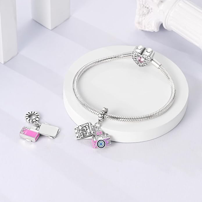 NARMO Charms for Bracelets 925 Sterling Silver Star Dangle Charms Car Keys Lipstick Dangle Charm Beads for Women Bracelets Necklace