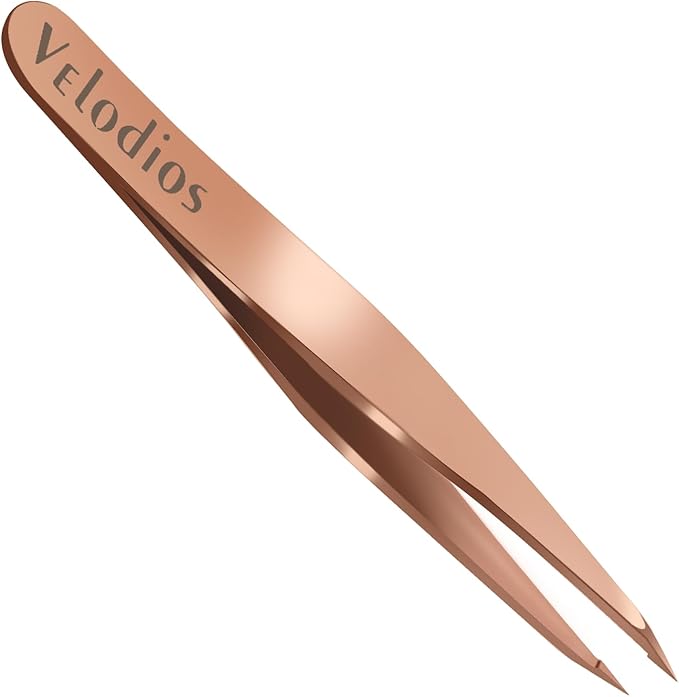 Velodios Pointed Tweezers for Women Facial Hair, Sharp & Precision Stainless Steel Tweezer for Eyebrows, Facial Hair and Fine Hairs Removal (Rose Gold)