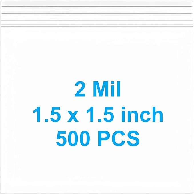 500pcs 1.5 x 1.5 inch Small Plastic Bags, 2 mil Thick, Zip Bag, Mini Clear Jewelry Bags, Baggies with Resealable Zip Bag for Small Business, Daily Vitamin, Jewelry, Candy