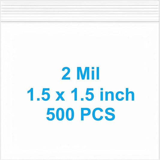 500pcs 1.5 x 1.5 inch Small Plastic Bags, 2 mil Thick, Zip Bag, Mini Clear Jewelry Bags, Baggies with Resealable Zip Bag for Small Business, Daily Vitamin, Jewelry, Candy