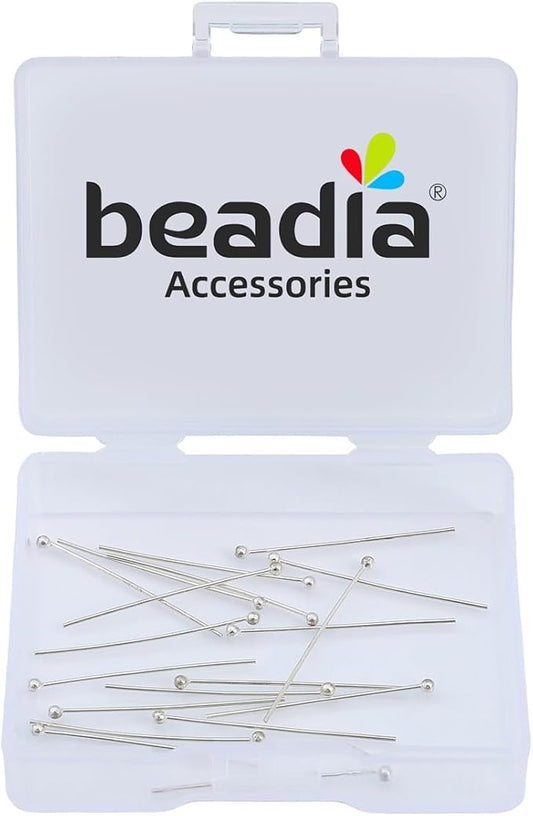925 Sterling Silver Ball Head Pins 0.5x25mm 20pcs for Jewelry Making Findings
