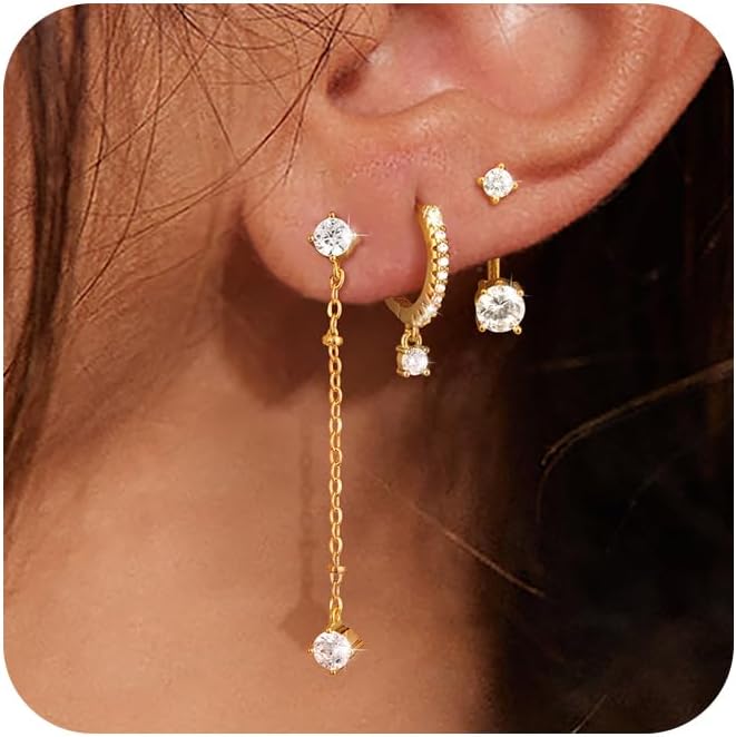 Freekiss 3 Pairs Gold Hoop Earrings Set: Dainty Stud Earrings Trendy Small 14K Gold Plated Hypoallergenic Dangle Cartilage Huggie Hoop Earrings for Women Gold Jewelry for Women Gifts