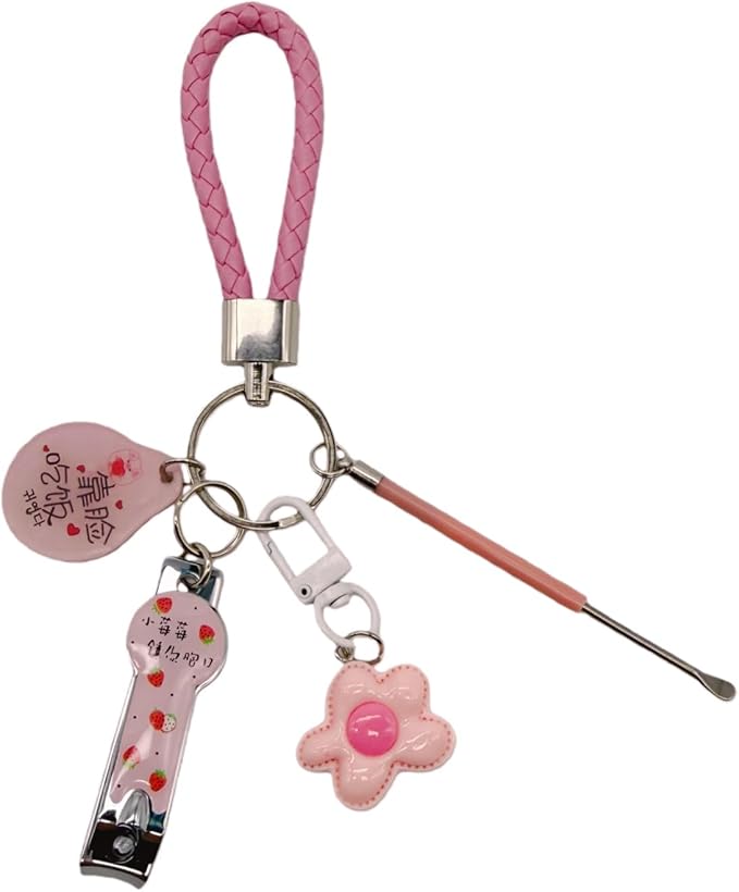 Cute Keychain with Nail Clipper Ear Pick for Women Girls Cute Key Chain Wristlet Cartoon Keychain Lanyard