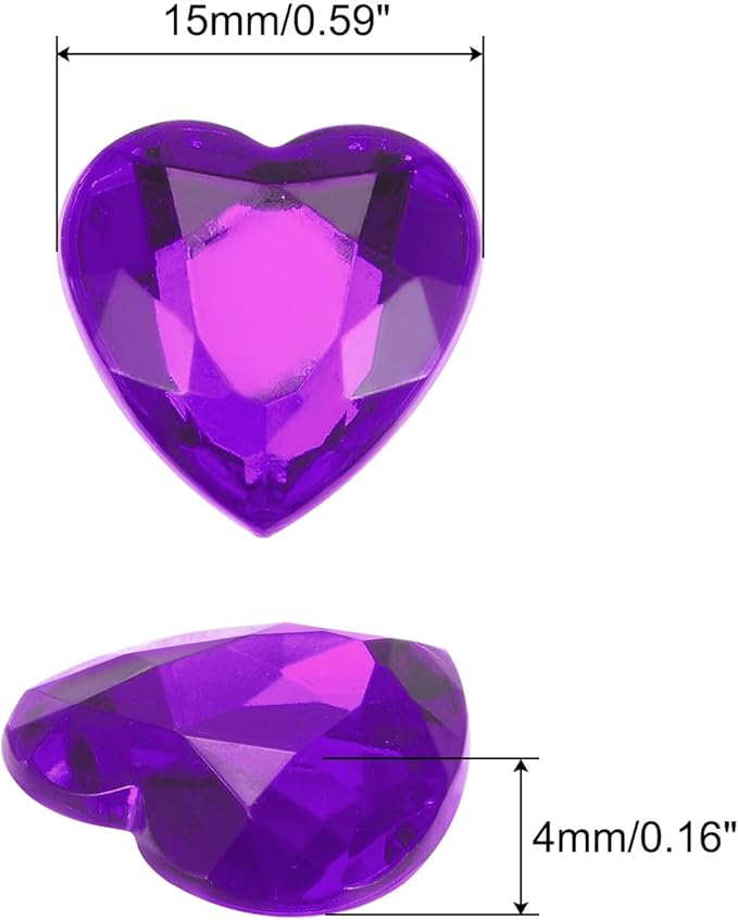 MECCANIXITY 40 Pcs Acrylic Heart Rhinestone 15mm Flat Back Plastic Gems Jewelry Stickers for Craft Bead Face Painting Costume Jewelry Making, Dark Purple