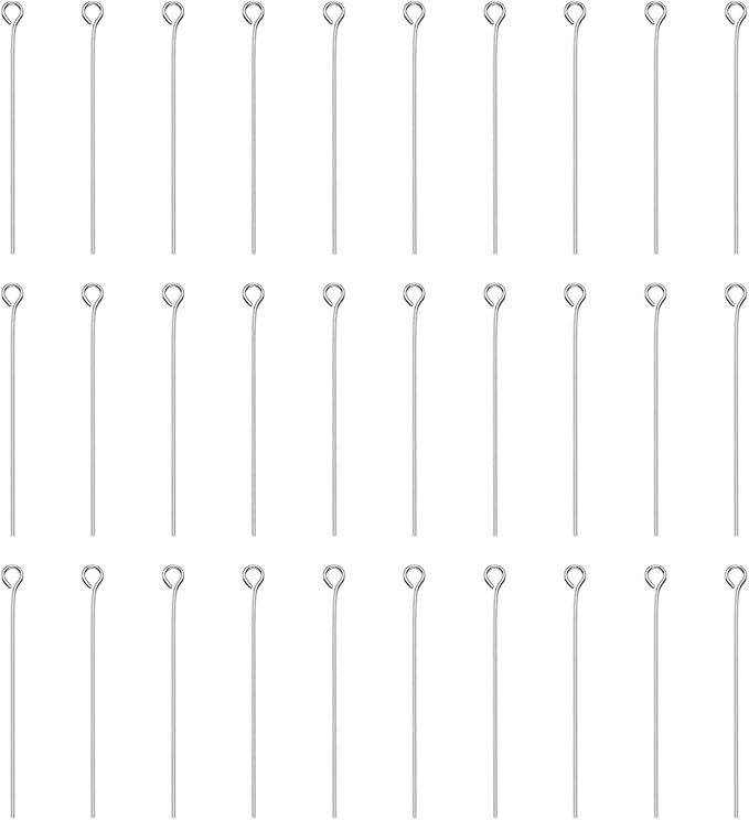 HARFINGTON 100pcs Open Eye Head Pins 1.57" 40mm Mini Metal Wire Eye Pins Beading Small Needles Bulk for Earring Pendant Necklace Bracelet Charm Jewelry Making Findings DIY Craft, Silver Tone