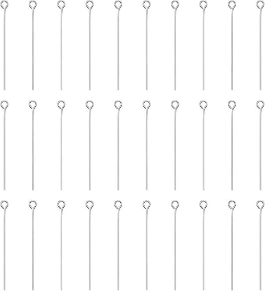 HARFINGTON 100pcs Open Eye Head Pins 1.57" 40mm Mini Metal Wire Eye Pins Beading Small Needles Bulk for Earring Pendant Necklace Bracelet Charm Jewelry Making Findings DIY Craft, Silver Tone