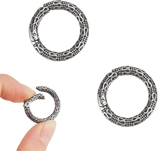 UNICRAFTALE 2pcs Tibetan Style Spring Gate Rings Antique Silver Stainless Steel Textured Snap Clasps 22mm O Ring Clips Snap Hooks Spring Keyring Buckle for Bag Purse Shoulder Strap Key Chains