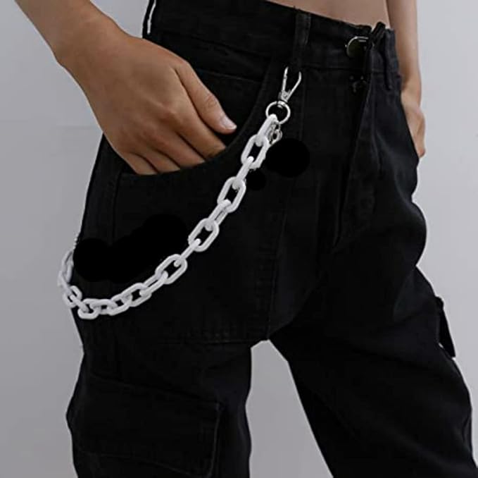 Sither Color Acrylic Jean Chains Wallet Chain Pocket Chain Belt Chains Keychain Hip Hop Punk Jean Pants Wallet Chains for Women and Men Gift on Halloween (white)