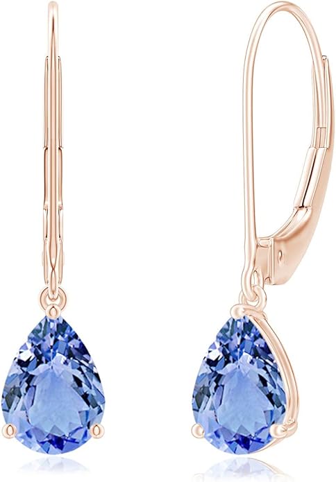 ANGARA Natural Tanzanite Earrings for Women | Solitaire Pear-Shaped Tanzanite Leverback Earrings in 14K Solid Gold/Platinum | December Birthday, Anniversary, Gemstone Jewellery Gift