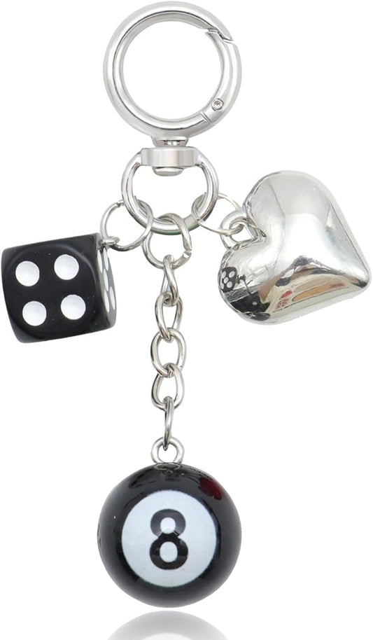 8 Ball Dice Keychain, Y2k Dice Purse Bag Charm with Cherry Star Heart Handbag Accessories for Women Men