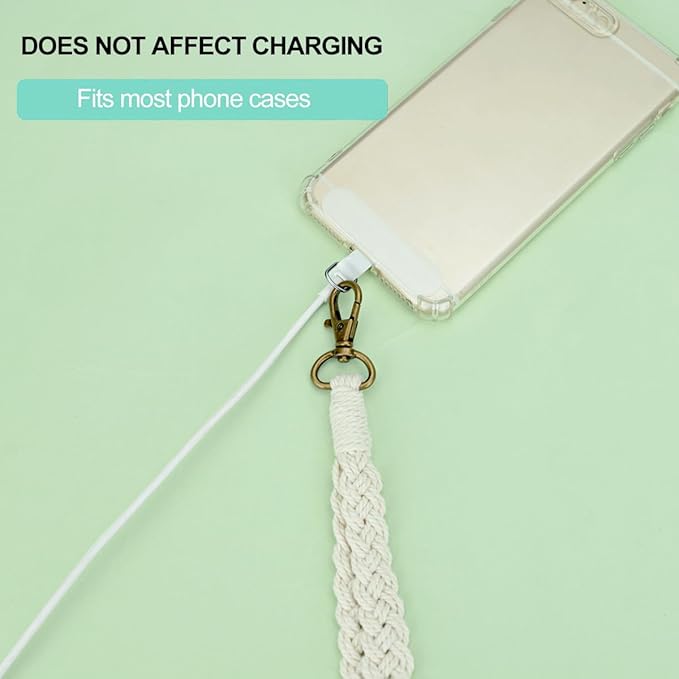 Boho Macrame Phone Wrist Strap, Cell Phone Lanyard with Tether Tab, Keychain Wristlet Charm, Anti-Loss Phone Chain