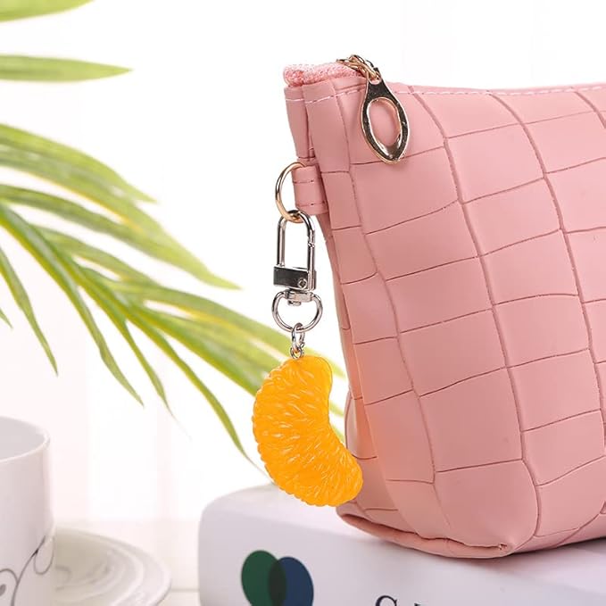 HSYHERE Men Women Creative Interesting Novelty Stylish Mini Simulated Food Orange Shrimp Keychain Key-ring Pendant
