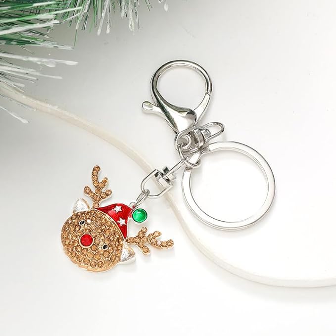 Dreuyet Christmas Keychain Rhinestone Crystal Christmas Tree Santa Purse Bag Handbags Charms for Women Lady Friends